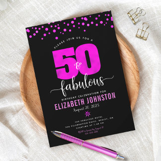 50 und fantastisch Geburtstag heißrosa Glamour-Pun Einladung
