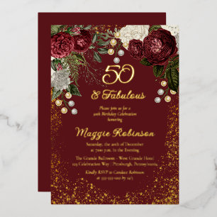 50 und Fantastisch Glam-Rosen-Blumen-Geburtstagsfe Folieneinladung