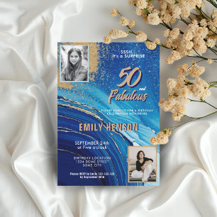 50 und Fantastisch Marmor Glitter 2 Foto Geburtsta Einladung