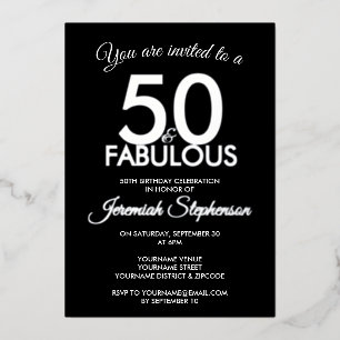 50 und fantastisch modern Schwarz Silber 50. Gebur Folieneinladung