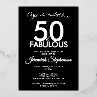 50 und fantastisch modern Schwarz Silber 50. Gebur Folieneinladung