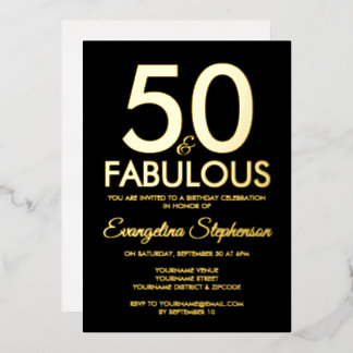 50 und Fantastisch Moderne Schwarze Goldene 50. Ge Folieneinladung
