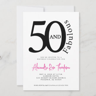 50 und fantastisch Pink Schrift 50. Geburtstagsfei Einladung