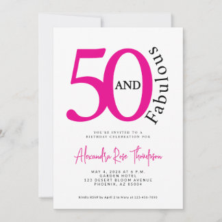 50 und fantastisch Pink Schriftzug 50. Geburtstags Einladung