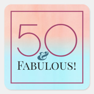 50 und Fantastisch Pink und Blau Party Quadratischer Aufkleber