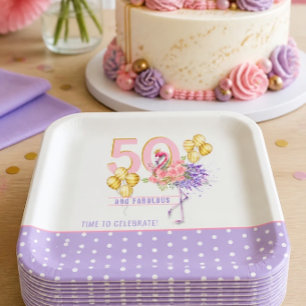 50 und Fantastisch Rosa Floraler Flamingo Pappteller