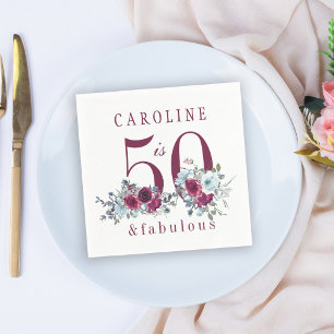 50 und fantastisch rote Burgunder-Blumen-Geburtsta Serviette