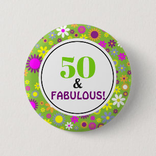 50 und fantastischer Geburtstag Vintage grüne Blum Button