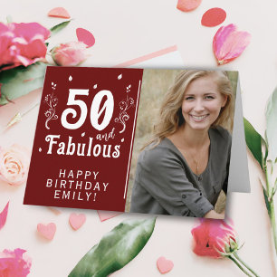 50 und fantastisches Laub Rot 50. Geburtstagsfoto  Karte