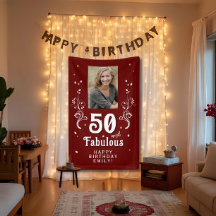 50 und fantastisches Laubwerk Rot 50. Geburtstagsf Banner