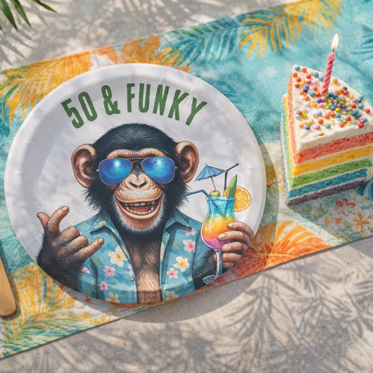 50 und Funky Sommeraffe 50. Geburtstag Pappteller