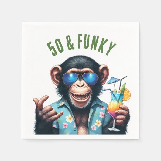50 und Funky Sommeraffe 50. Geburtstag Serviette (Vorderseite)