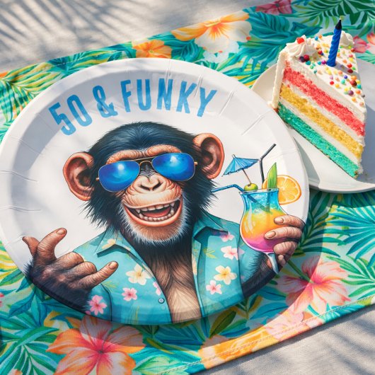 50 und Funky Summer Monkey 50. Geburtstag Pappteller
