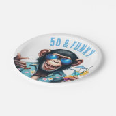50 und Funky Summer Monkey 50. Geburtstag Pappteller (Schrägansicht)