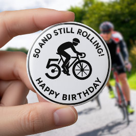 50 und immer noch rollender Radfahrer-Geburtstag R Button
