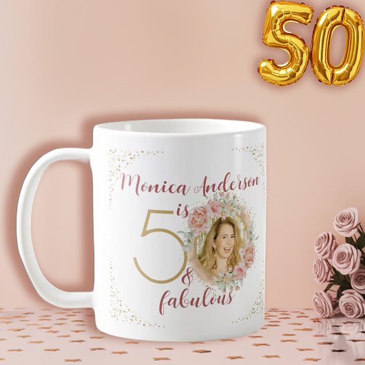 50 und Name des fabelhaften Fotos Wasserfarbe Kaffeetasse
