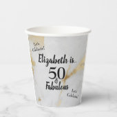 50 und prächtiger goldgrauer Marmor mit schwarzem Pappbecher (Vorderseite)