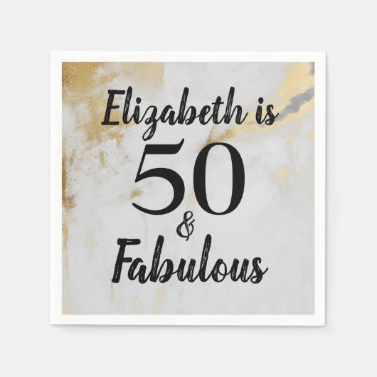 50 und prächtiger Goldmarmor mit schwarzem Text Serviette (Vorderseite)