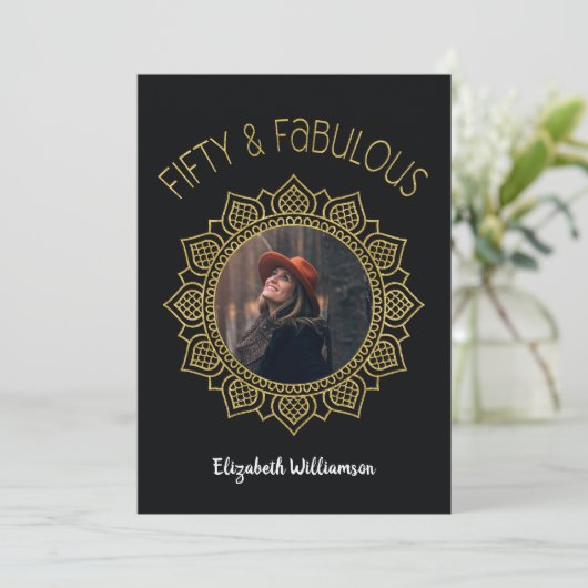 50 und prächtiges Black Gold Elegantes Party Einladung (Stehend Vorderseite)