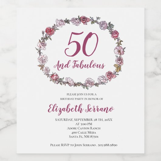 50 und toller Geburtstag Weinetikett (Einzelnes Label)