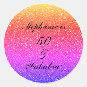 50 und üppiger Geburtstag rosa Lila Glitzer Runder Aufkleber