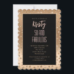 50 und üppiges Blush Pink Black Scallop Geburtstag Einladung<br><div class="desc">Diese 50 und Fabulous Einladung ist feminin mit einer Jakobskante,  rot rosa und viel Funkeln ... . Glamourös und elegant wie sie! Sie können eine persönliche Nachricht und ihren Namen auch hinzufügen!</div>
