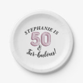 50 und vorzüglich | Pink Black Fur-bulous Pappteller (Vorderseite)