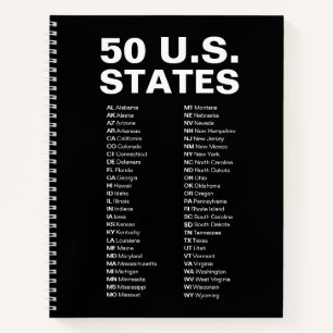 50 US-Bundesstaaten Abkürzungsverzeichnis – Schwar Notizblock