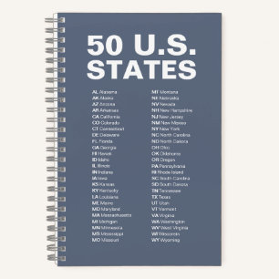 50 US-Bundesstaaten Abkürzungsverzeichnis – Steel Notizblock