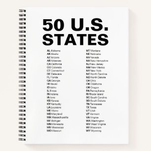 50 US-Bundesstaaten – Liste der Abkürzungen Spiral Notizblock
