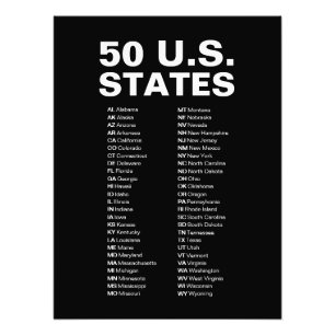 50 US-Bundesstaaten – Minimalistisches Schwarz Fotodruck