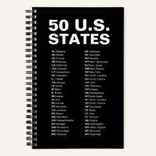 50 USA-Staaten Abkürzungsverzeichnis - Schwarze Ed Notizblock