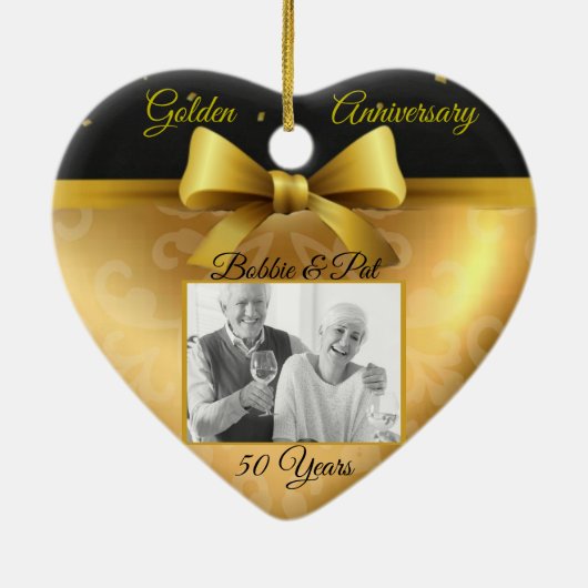 50. Wedding Gold Jubiläum Heart Foto Ornament (Hinten)