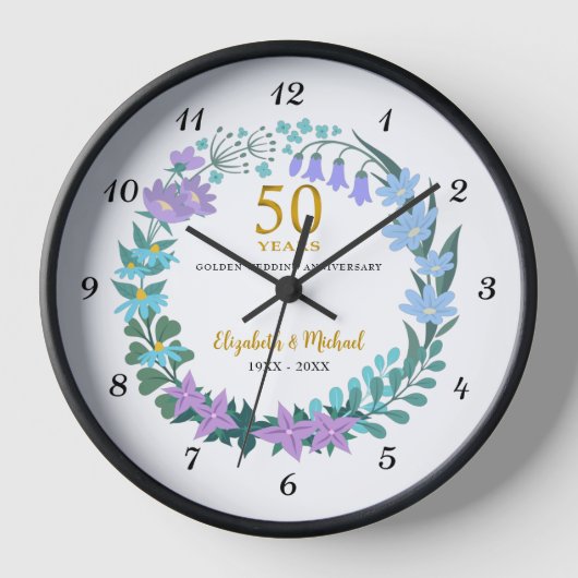 50. Wedding Golden Anniversary Bluebells Wreath Uhr (Vorderseite)