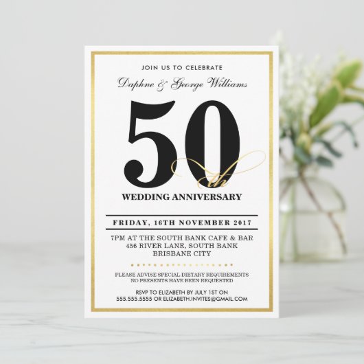 50. WEDDING JAHRESZEITEN - Stilgold INVITES Einladung (Stehend Vorderseite)