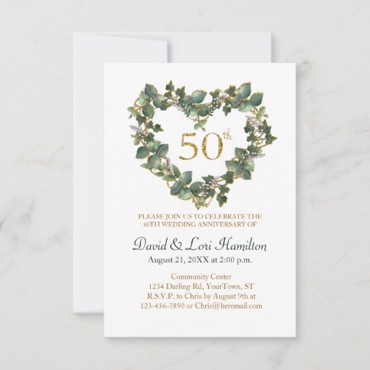 50. Wedding Watercolor Ivy Herzkranz (Vorderseite)