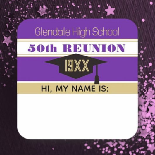 50. Wiedersehen! Wiedersehen Name-Tagaufkleber Quadratischer Aufkleber