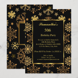 50. Winter Geburtstagsparty Gold Black Einladung