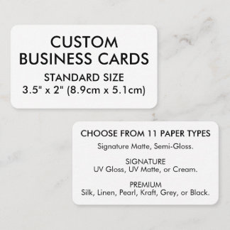 50 x STANDARD Größe 3,5" x 2" mit abgerundeten Eck Visitenkarte