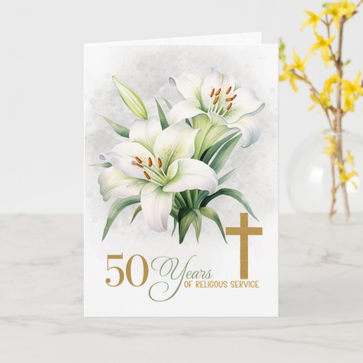 50 Years of Religious Service Cross and Lilies Karte (Gelbe Blume)