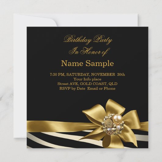 50. Zebra Gold Cream Black Birthday Party Einladung (Rückseite)