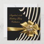 50. Zebra Gold Cream Black Birthday Party Einladung (Vorderseite)