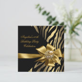 50. Zebra Old Gold Cream Black Birthday Party Einladung (Stehend Vorderseite)