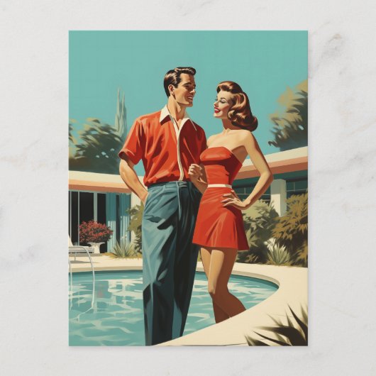 50er am Pool Postkarte (Vorderseite)