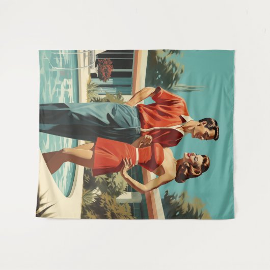 50er am Pool Wandteppich (Vorderseite (Horizontal))