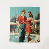 50er am Pool Wandteppich (Vorderseite)