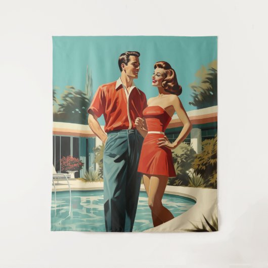 50er am Pool Wandteppich (Vorderseite)