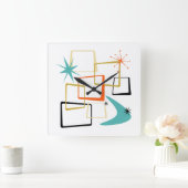 50er Atomic Squares Boomerang Sternexplosion Mitte Quadratische Wanduhr (Zuhause)
