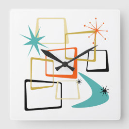 50er Atomic Squares Boomerang Sternexplosion Mitte Quadratische Wanduhr