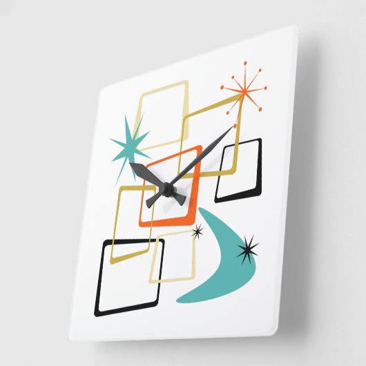 50er Atomic Squares Boomerang Sternexplosion Mitte Quadratische Wanduhr (Winkel)